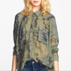 Free People Tie Dye Button Down Flowy Blouse